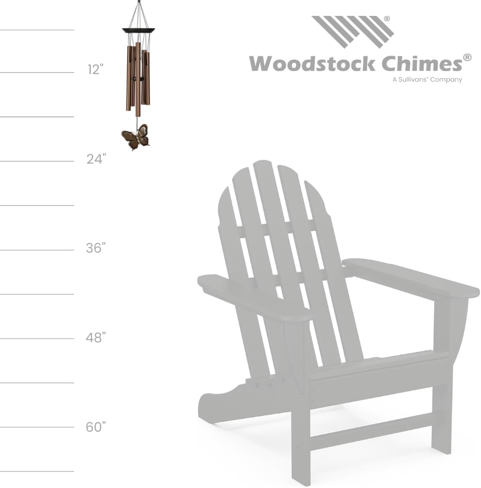 Woodstock Wind Chimes My Butterfly Chime, Bronze Aluminum Tubes, Small 21-Inch, Light Airy Sound Wind Chime for Outdoor Decor for Garden