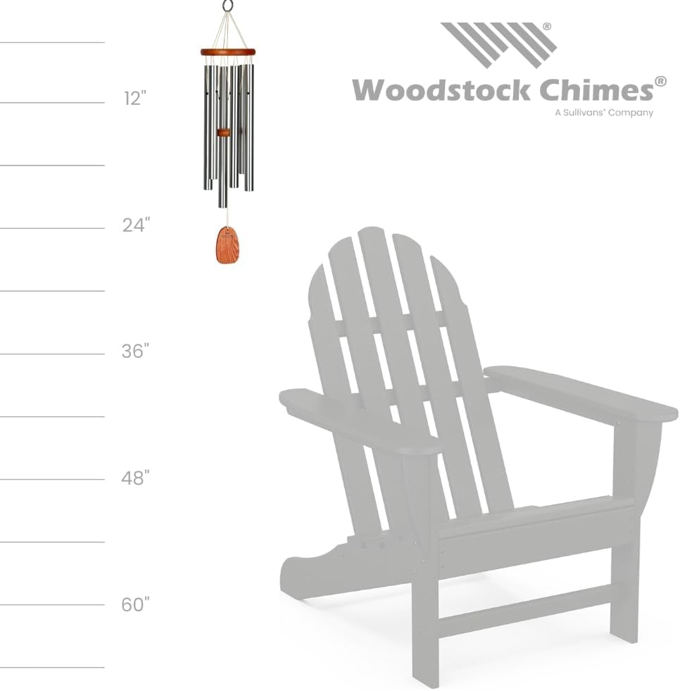 Woodstock Wind Chimes Original Amazing Grace Chime, Memorial Chimes for Outside, Outdoor Decor for Patio, Porch, Garden, Sympathy Chime, Silver, 24"