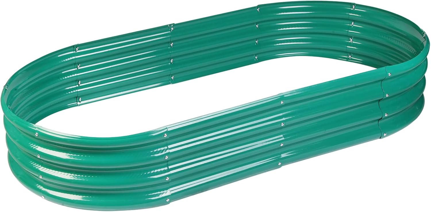 Raised Garden Bed Galvanized Planter Box Outdoor, 5ft Oval Large Rot-Resistant Metal Garden Bed Planter for Vegetables Flower Herb (Silver)