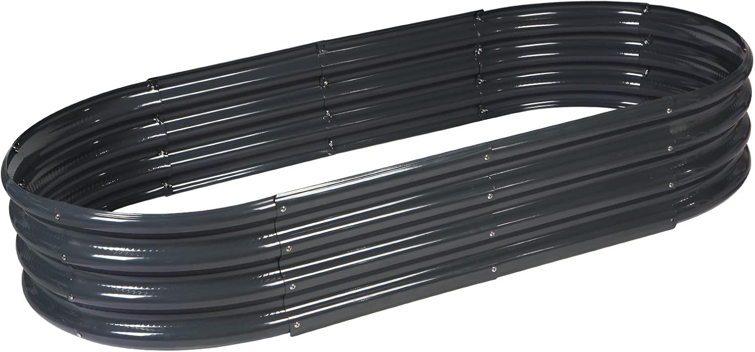 Raised Garden Bed Galvanized Planter Box Outdoor, 5ft Oval Large Rot-Resistant Metal Garden Bed Planter for Vegetables Flower Herb (Silver)