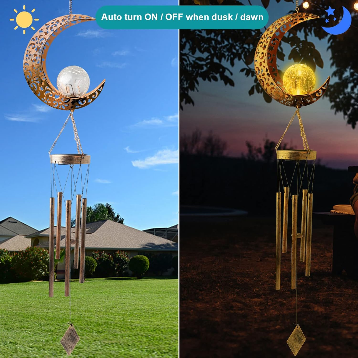 Outdoor Moon Light Wind Chimes, Mom Gift Moon Gifts, Mother Decor, Garden Gifts, Sympathy Wind Chimes Outdoor for mom, Grandma, Memorial Wind Chime.