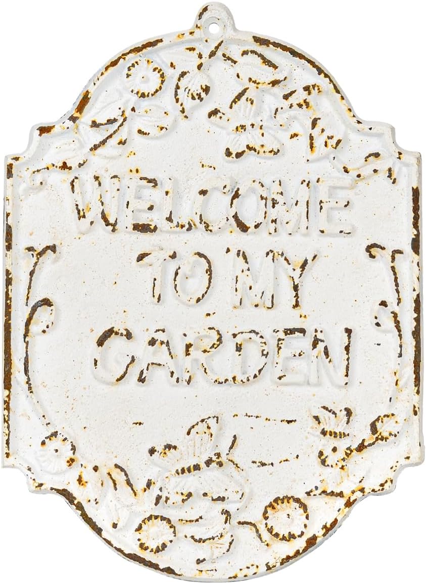 Sungmor Rustful Crafts Cast Iron WELCOME TO MY GARDEN sign, Decorative Garden Marker, Beautiful Outdoor Yard Patio Wall or Fence Decoration, Vintage Hanging Welcome Signs to Gardening Lovers