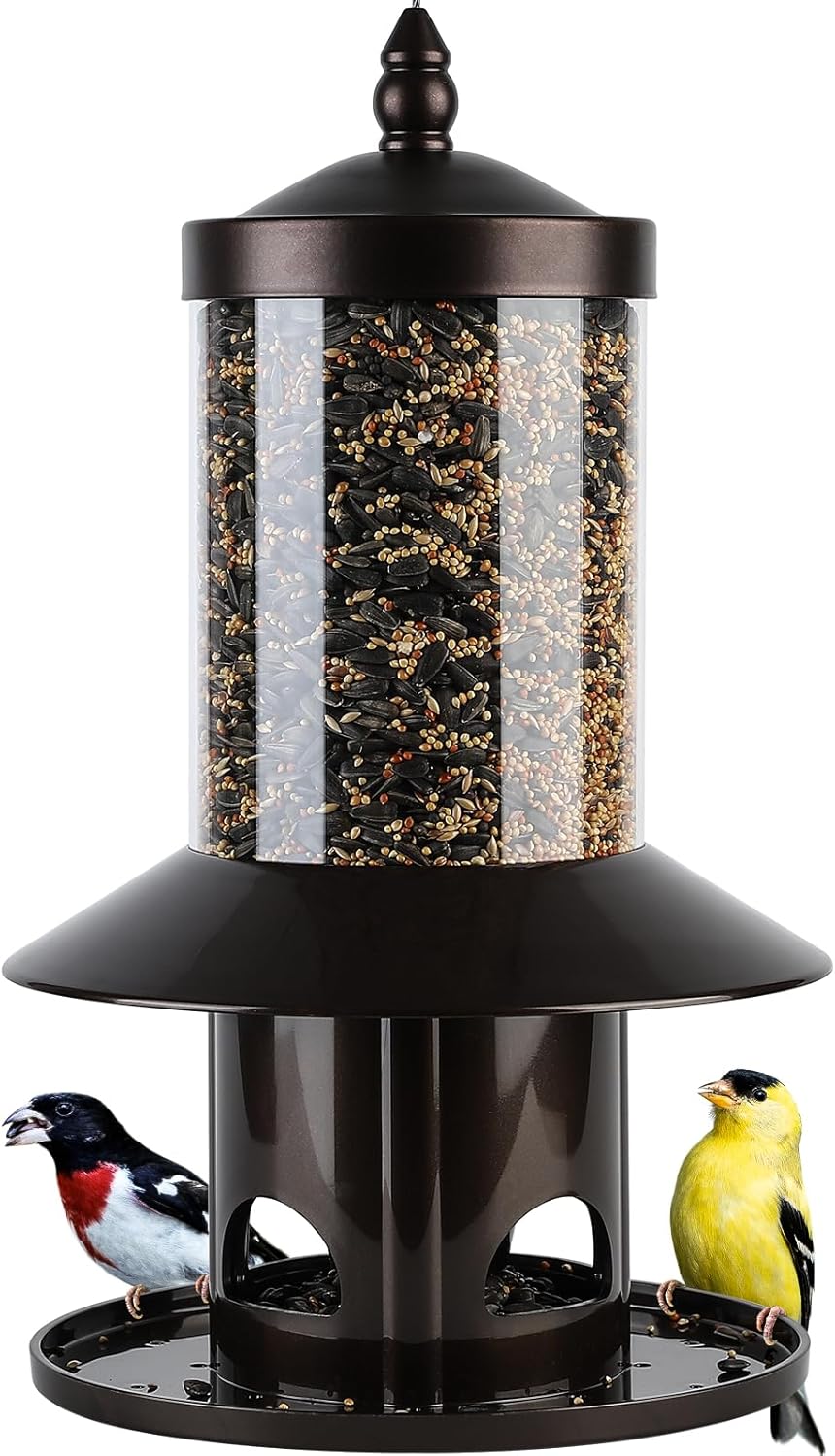 Squirrel Proof Bird Feeder - 360° Feeding Perch Tray for Outdoor Hanging Wild Bird Seeds, Dark Green.