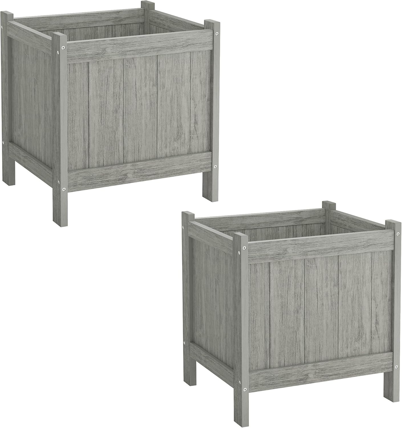 LUE BONA Outdoor Plant Pots Set of 2, 13.7" x 12.5" x 14.5" Flower Pots with Drainage Holes, Outdoor Planter Box for Outdoor Plants - Porch Patio, Garden or Entryway, Black