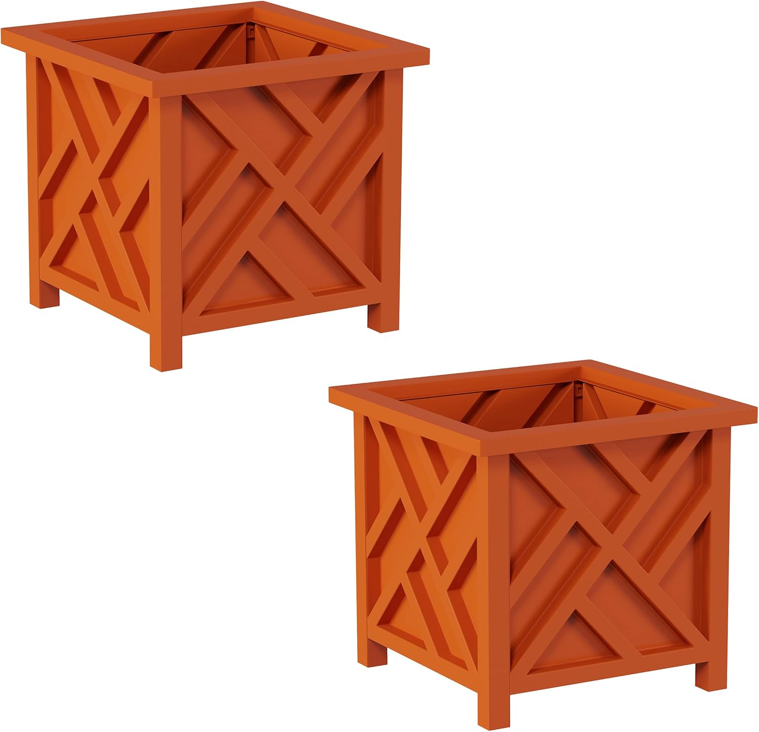 Lattice Design Planter Box 2-Pack – 14.75-Inch Decorative Outdoor Flower or Plant Pots – Front Porch, Patio, and Garden Decor by Pure Garden (White)