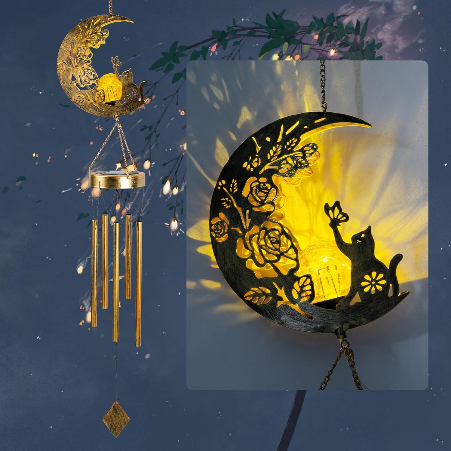 Outdoor Moon Light Wind Chimes, Mom Gift Moon Gifts, Mother Decor, Garden Gifts, Sympathy Wind Chimes Outdoor for mom, Grandma, Memorial Wind Chime.