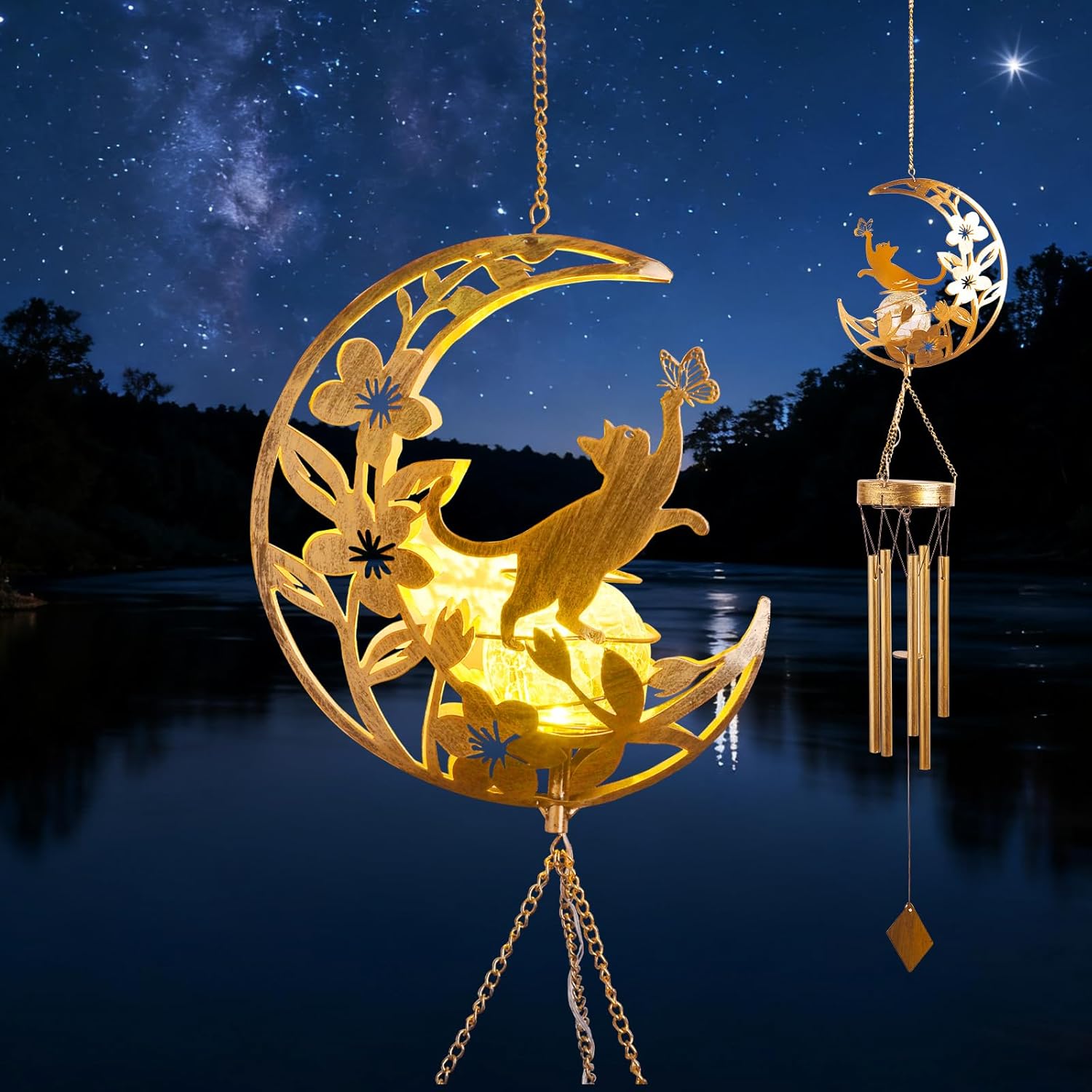 Outdoor Moon Light Wind Chimes, Mom Gift Moon Gifts, Mother Decor, Garden Gifts, Sympathy Wind Chimes Outdoor for mom, Grandma, Memorial Wind Chime.