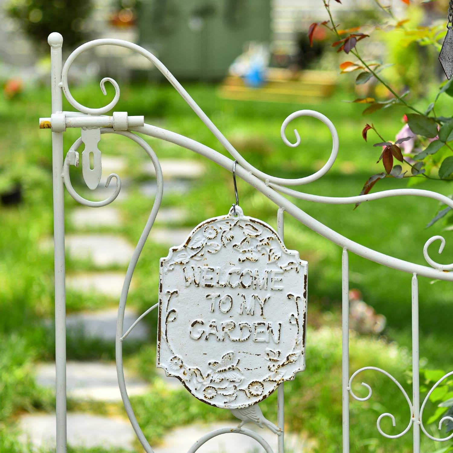 Sungmor Rustful Crafts Cast Iron WELCOME TO MY GARDEN sign, Decorative Garden Marker, Beautiful Outdoor Yard Patio Wall or Fence Decoration, Vintage Hanging Welcome Signs to Gardening Lovers
