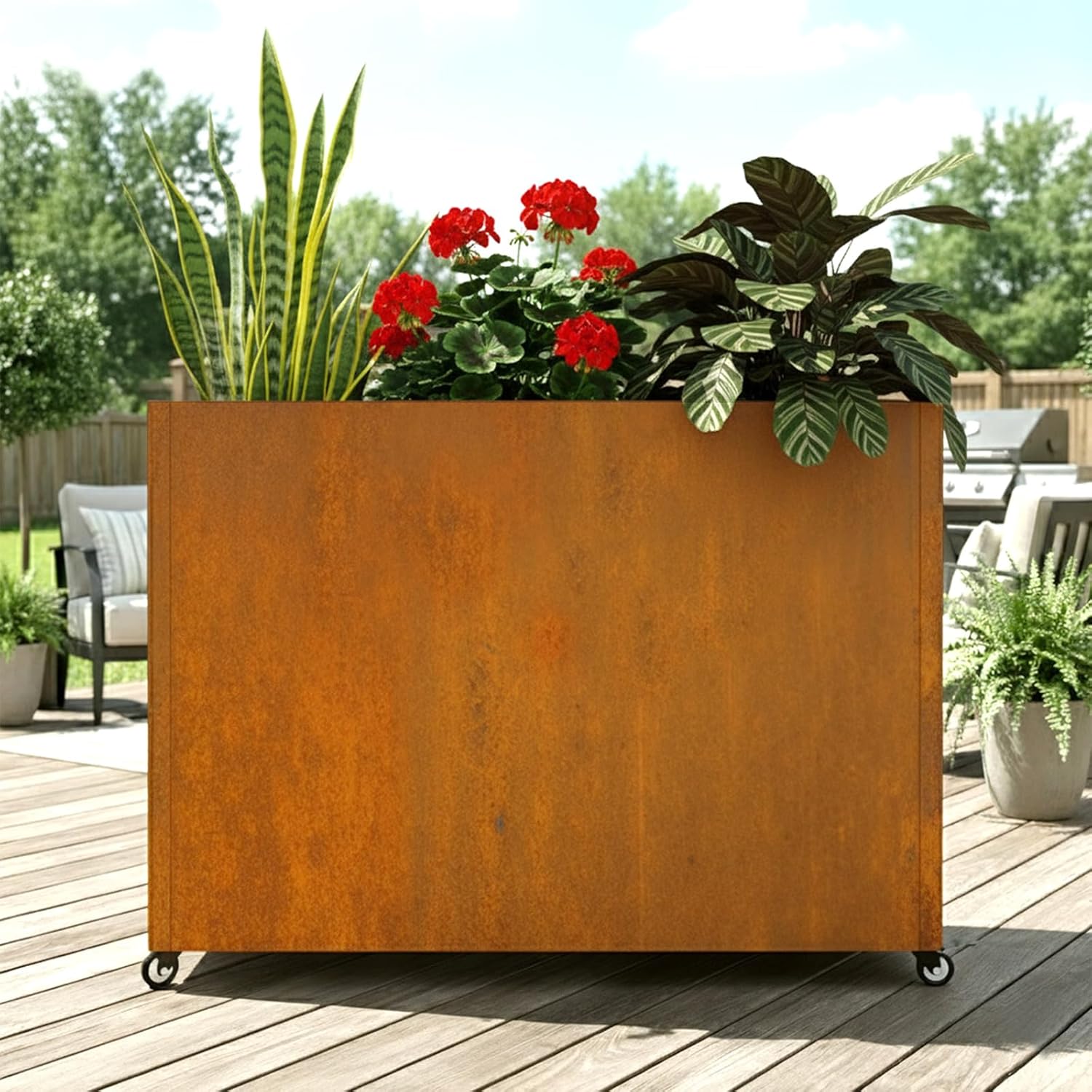 Modern Metal Planter Box 36" L x 9" W x 26" H – Rectangular Galvanized Steel Raised Garden Bed with Drainage Holes & Removable Shelf – Sleek Outdoor & Indoor Flower Planter for Patio, Yard & Porch