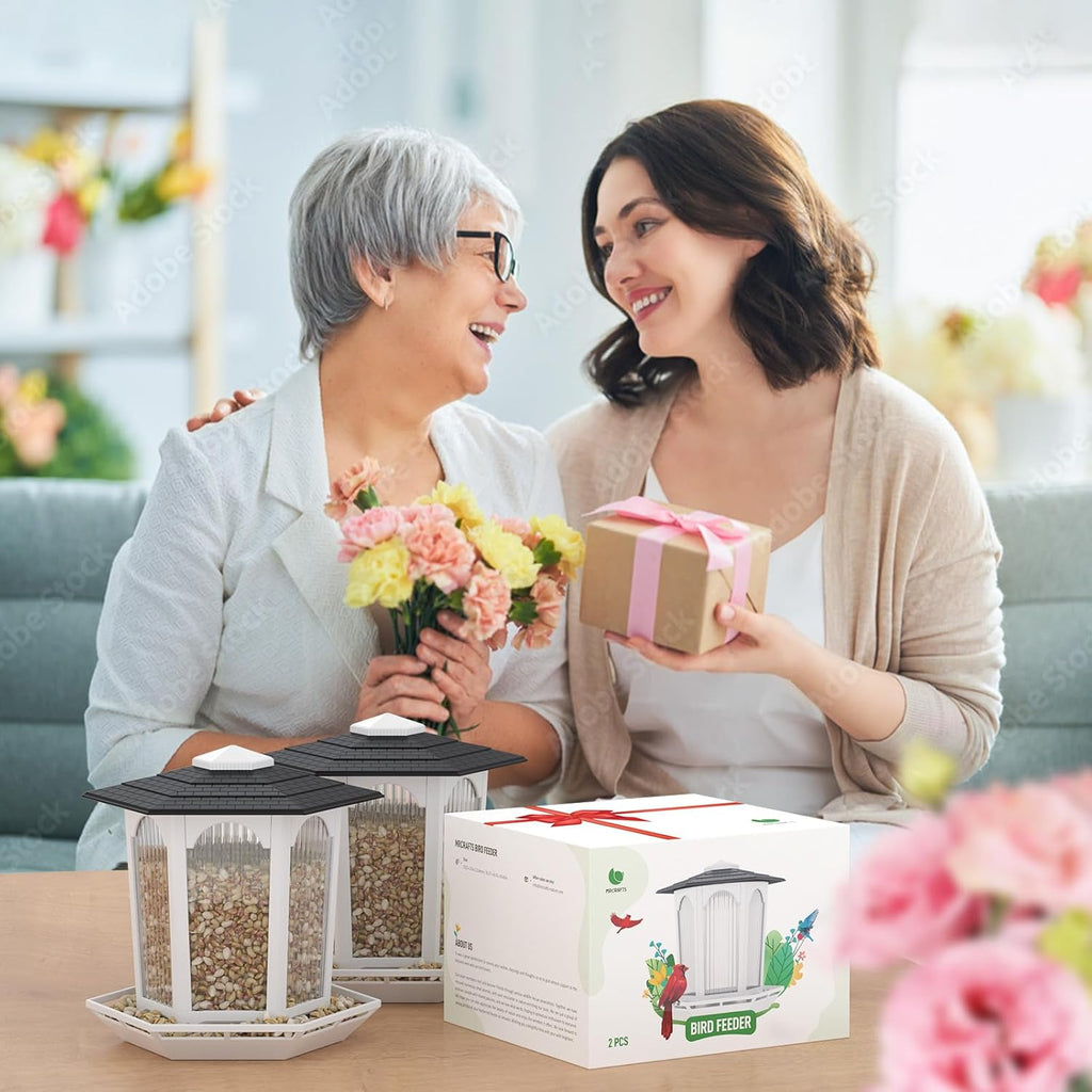 2 Pack Solar Bird Feeders for Outdoors Hanging - Attract Wild Birds & Cardinals, Elegant Minimalist Design, Garden Décor, Unique Gift