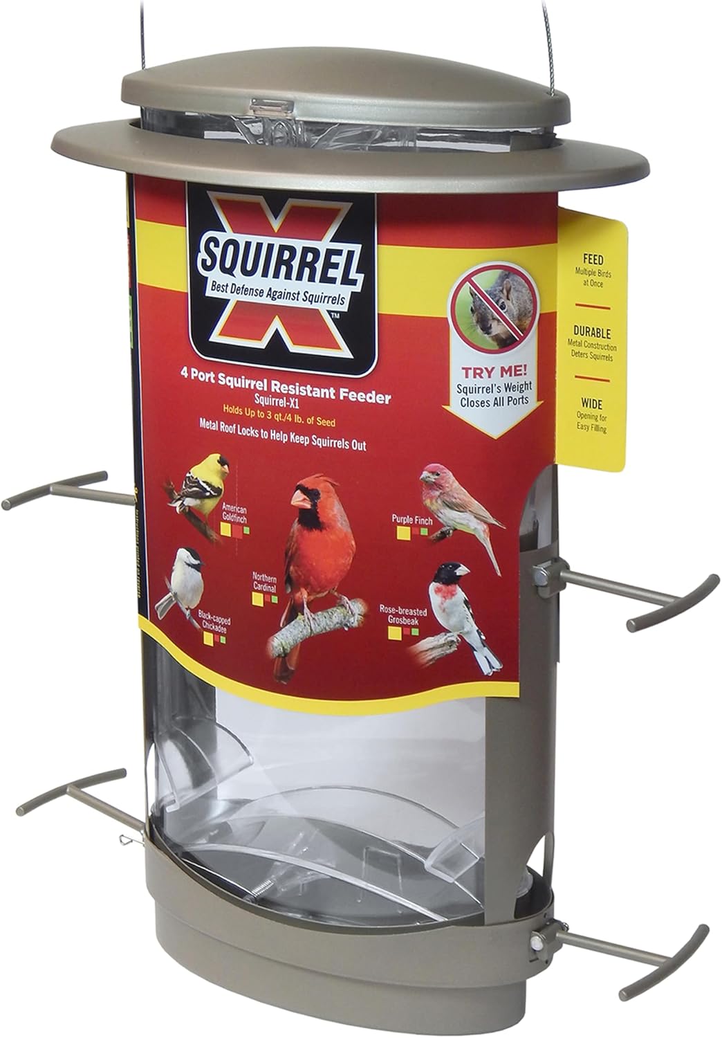 More Birds X-1 Squirrel-Proof Bird Feeder with 4.2-Pound Bird Seed Capacity and Four Feeding Ports