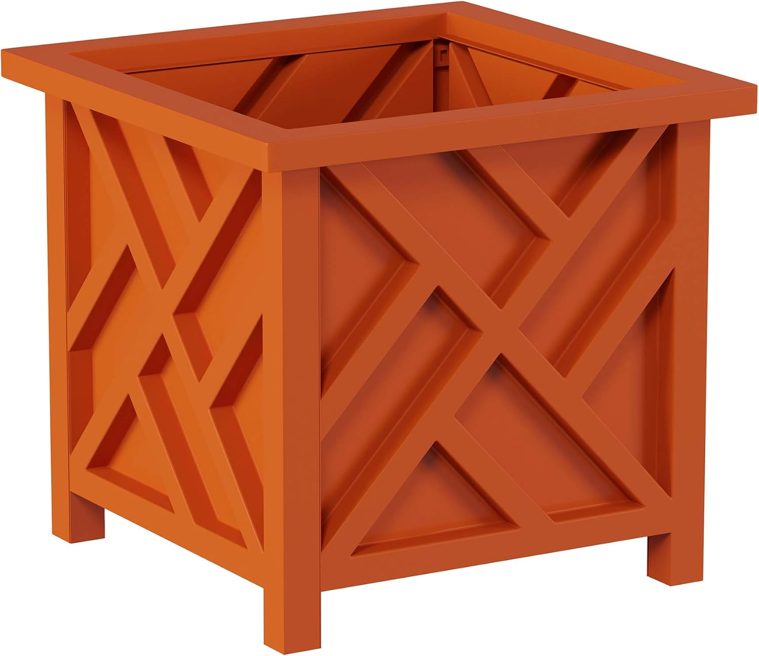 Lattice Design Planter Box 2-Pack – 14.75-Inch Decorative Outdoor Flower or Plant Pots – Front Porch, Patio, and Garden Decor by Pure Garden (White)