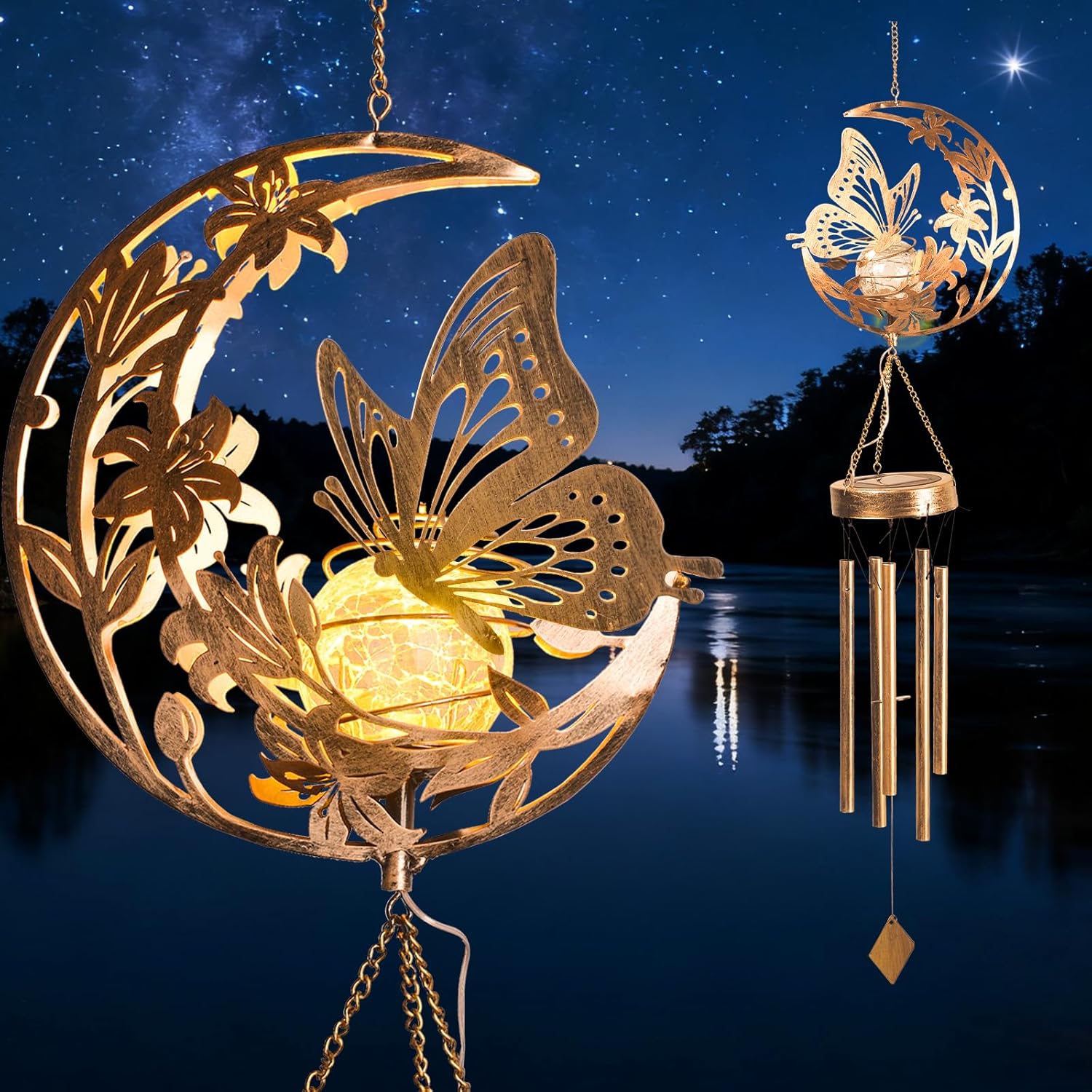 Outdoor Moon Light Wind Chimes, Mom Gift Moon Gifts, Mother Decor, Garden Gifts, Sympathy Wind Chimes Outdoor for mom, Grandma, Memorial Wind Chime.