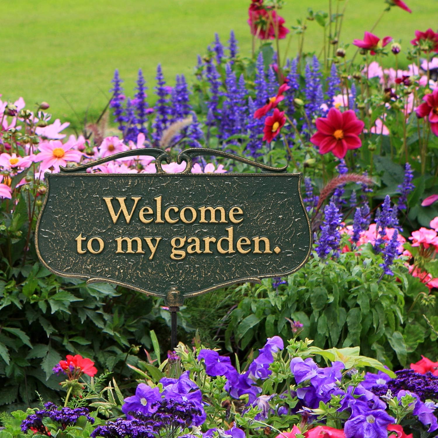 Whitehall 10042 "Cast Aluminum Welcome to My Garden Decorative Sign,Green