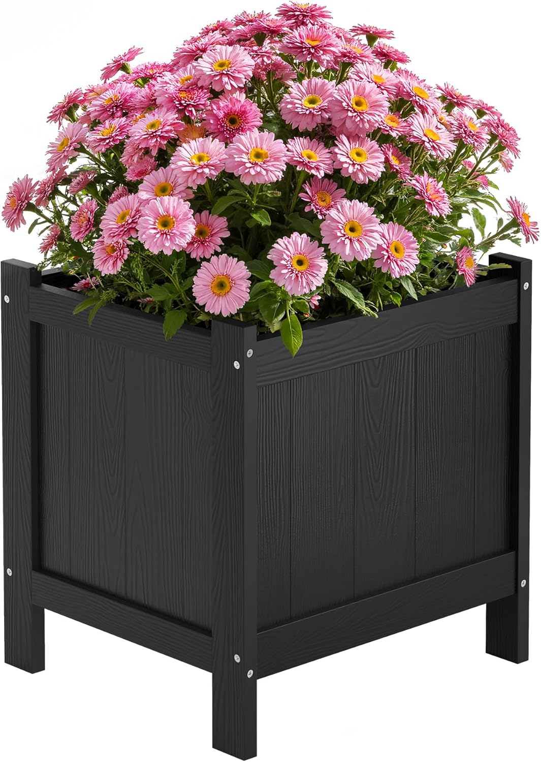 LUE BONA Outdoor Plant Pots Set of 2, 13.7" x 12.5" x 14.5" Flower Pots with Drainage Holes, Outdoor Planter Box for Outdoor Plants - Porch Patio, Garden or Entryway, Black