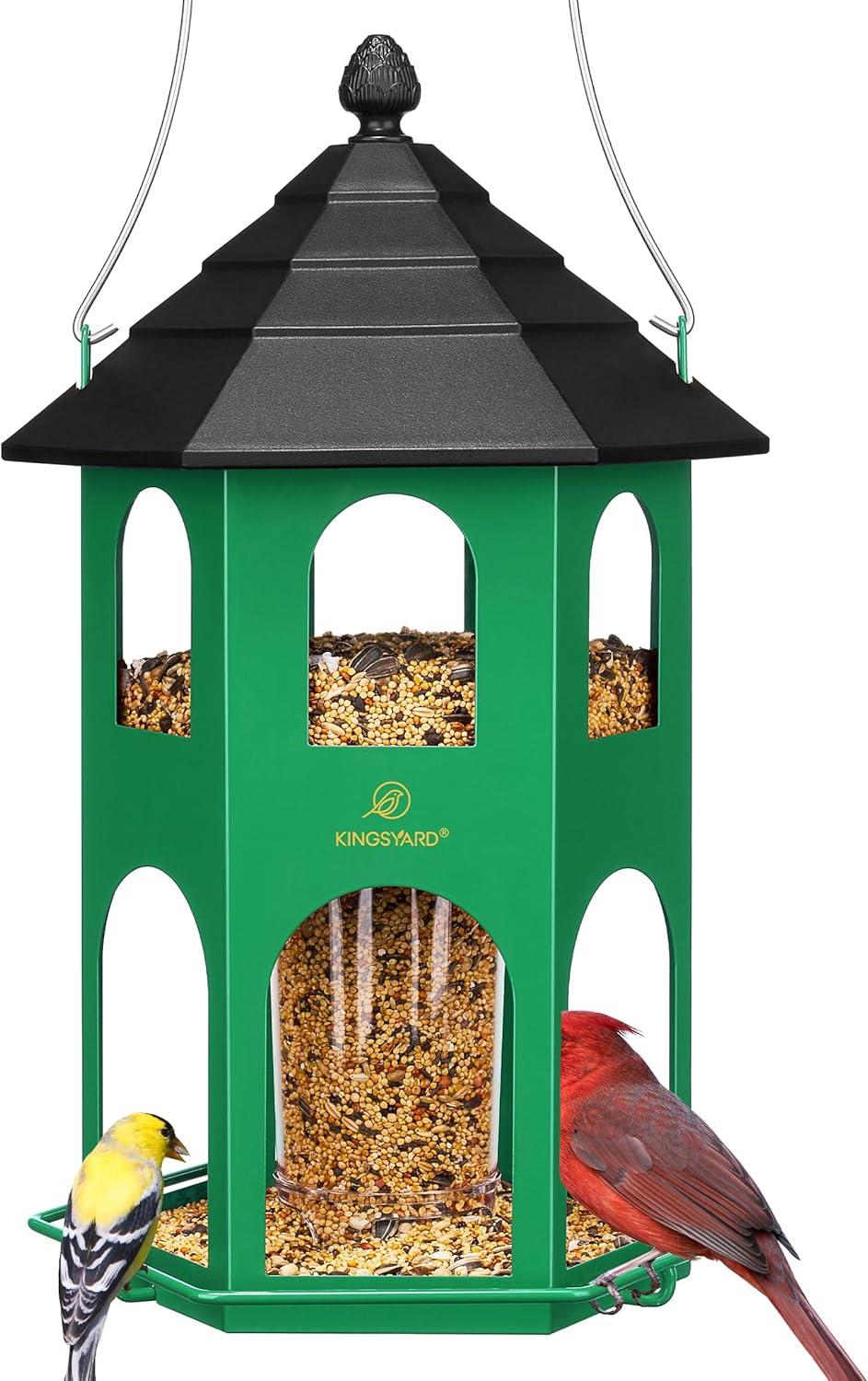 Kingsyard Metal Bird Feeder for Outdoor Hanging, Wild Bird Feeders with Circular Perch, Easy to Clean & Refill, 4 lbs Large Seed Capacity, Red