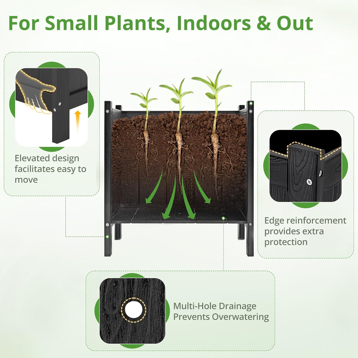 LUE BONA Outdoor Plant Pots Set of 2, 13.7" x 12.5" x 14.5" Flower Pots with Drainage Holes, Outdoor Planter Box for Outdoor Plants - Porch Patio, Garden or Entryway, Black