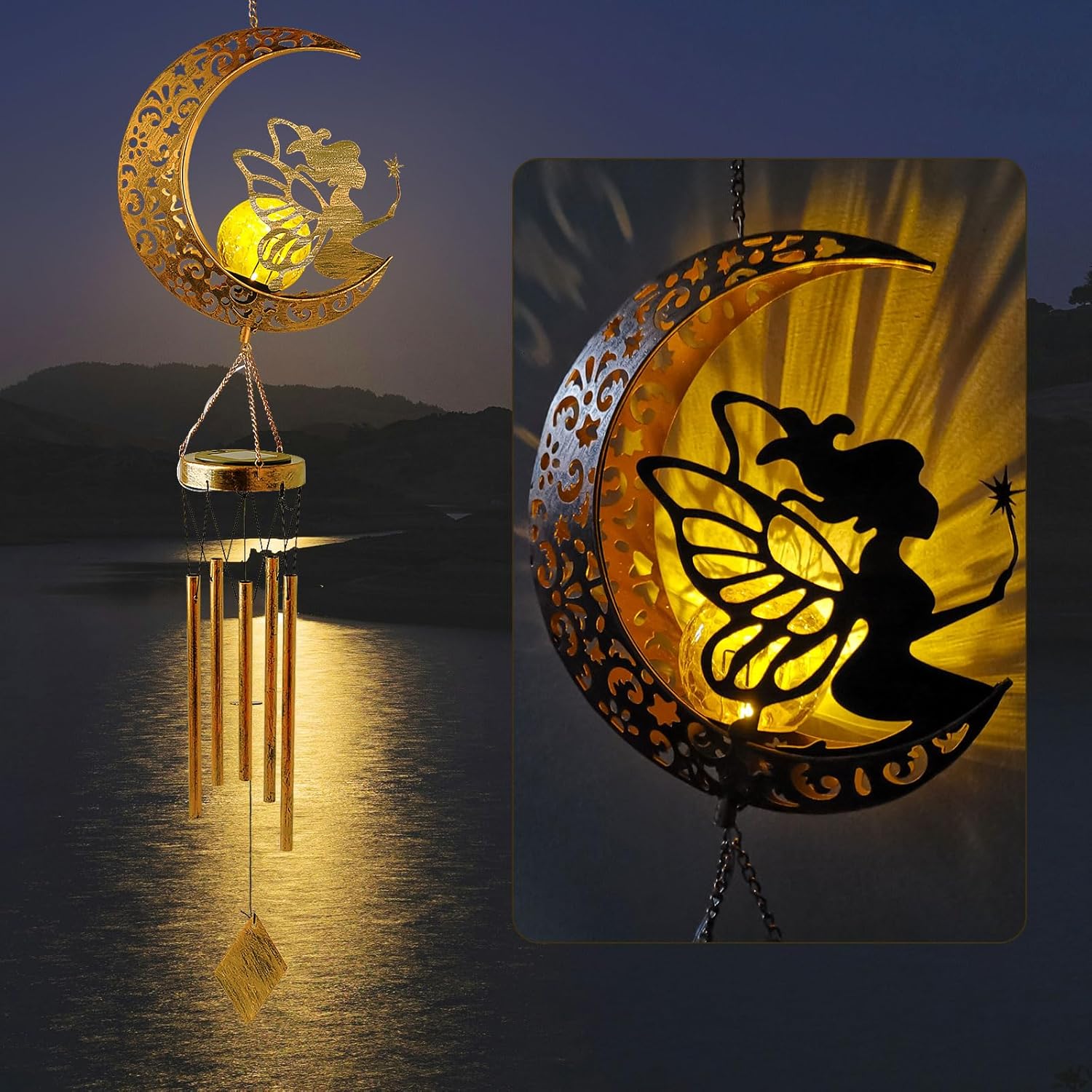 Outdoor Moon Light Wind Chimes, Mom Gift Moon Gifts, Mother Decor, Garden Gifts, Sympathy Wind Chimes Outdoor for mom, Grandma, Memorial Wind Chime.