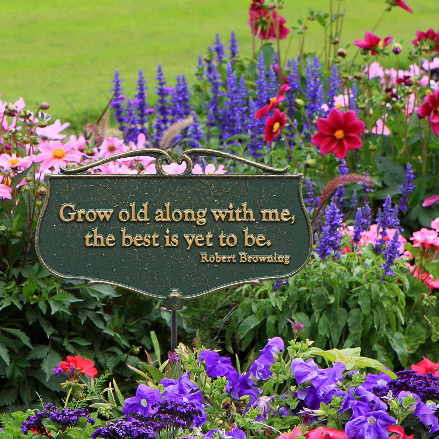 Whitehall Products Grow Old Along with Me... Garden Poem Sign, Green/Gold