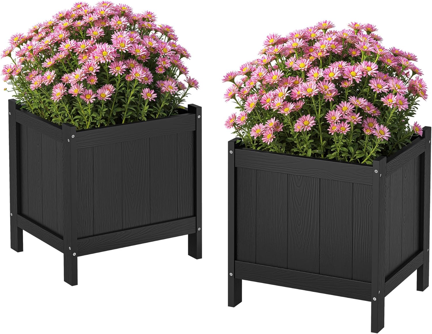 LUE BONA Outdoor Plant Pots Set of 2, 13.7" x 12.5" x 14.5" Flower Pots with Drainage Holes, Outdoor Planter Box for Outdoor Plants - Porch Patio, Garden or Entryway, Black