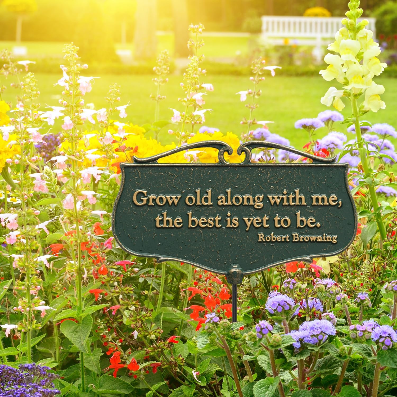 Whitehall Products Grow Old Along with Me... Garden Poem Sign, Green/Gold