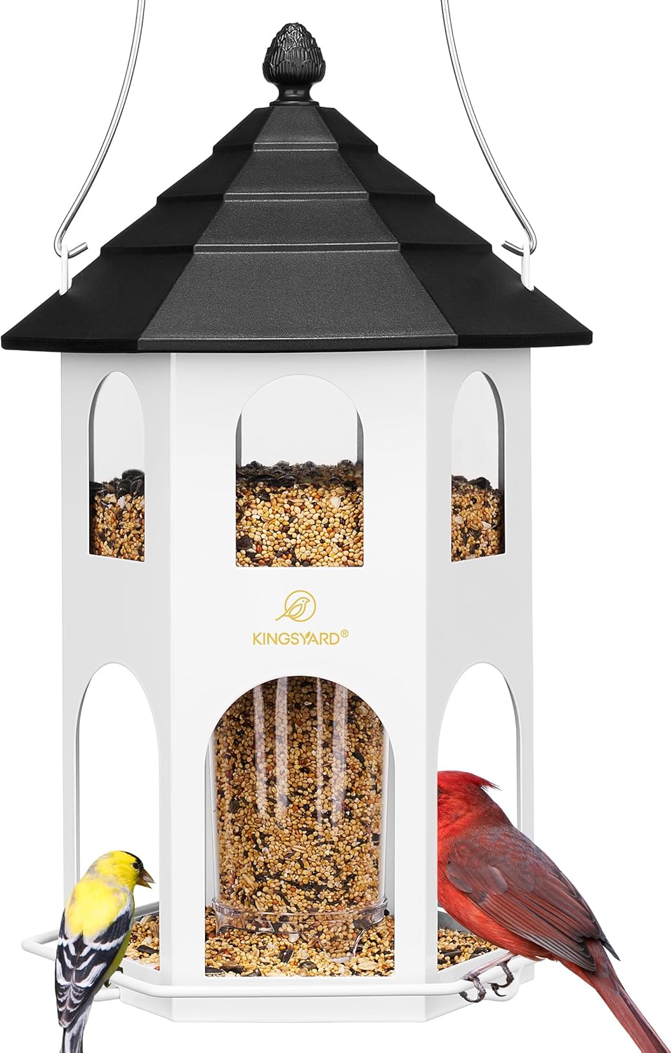 Kingsyard Metal Bird Feeder for Outdoor Hanging, Wild Bird Feeders with Circular Perch, Easy to Clean & Refill, 4 lbs Large Seed Capacity, Red